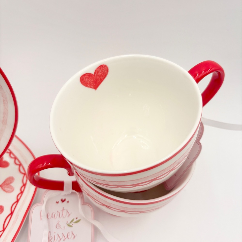 Grace Bake Shop Hearts Ceramic Baking Set Measuring Cups Sugar Creamer Plates - Picture 7 of 11